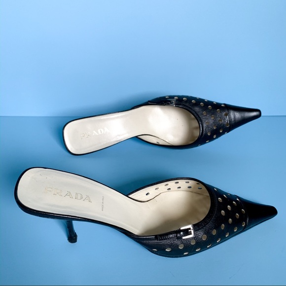 Prada Shoes - Prada Fancy Circle Kitten Heel in Black